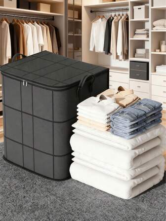 1PC Black Storage Bag, Thickened Large-Capacity Mobile Bag, Wardrobe Storage Bag, Clothes Quilt Finishing Bag, Seasonal Clothing Storage Bag, Blanket Quilt Clothes Moving Packing Thickened Large Woven Bag, Foldable Portable Storage Bag Suitable For Bedroom, Wardrobe, Under Bed, Living Room Dorm Room Essentials Clothes Organizer Closet Organization And Storage