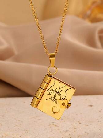 1件不锈钢时尚爱心字母吊坠女儿信封项链，适合女士日常佩戴生日礼物首饰