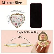 1pc/2pcs Portable Heart-Shaped Folding Makeup Mirror With Cute Fabric Case & Printed Pattern - Double-Sided Cosmetic Mirror, Ideal Gift For Women, Girls, Mothers, Friends & Wives, Compact Mirror, Vanity Mirror For Home, Travel