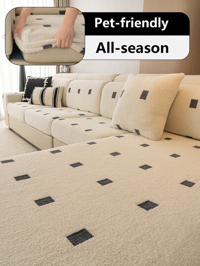 1pc Checkered Anti-Slip Durable Sofa Cover, Pet-Friendly, Non-Fading, Versatile, Scratch-Resistant, High Elasticity, Available In Multiple Colors, Fashionable & Comfortable, Machine Washable, Reusable, Fits 1-Seater, 2-Seater, 3-Seater, 4-Seater, L-Shaped, Backrest Cover