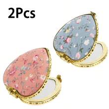 1pc/2pcs Portable Heart-Shaped Folding Makeup Mirror With Cute Fabric Case & Printed Pattern - Double-Sided Cosmetic Mirror, Ideal Gift For Women, Girls, Mothers, Friends & Wives, Compact Mirror, Vanity Mirror For Home, Travel