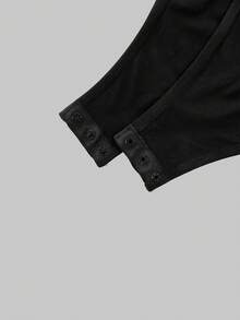 Petite Women's Fashion Casual Lace Patchwork Scoop Neck Bodysuit, Elegant Women's Long Sleeve Slim Fit Bodysuit With Beautiful Contrast Lace Details, Versatile And Stylish