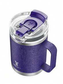 14盎司不锈钢保温杯，带手柄 - 防漏真空保温旅行杯，带吸管，冷热皆宜 - 寶藍色 - 查看 8