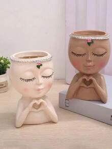 Simple Desktop Heart-Shaped Makeup Brush Organizer, Cute Girly Design Pen Holder, Multi-Functional Plastic Vase-Style Makeup Brush Organizer - Multicolor - View 5