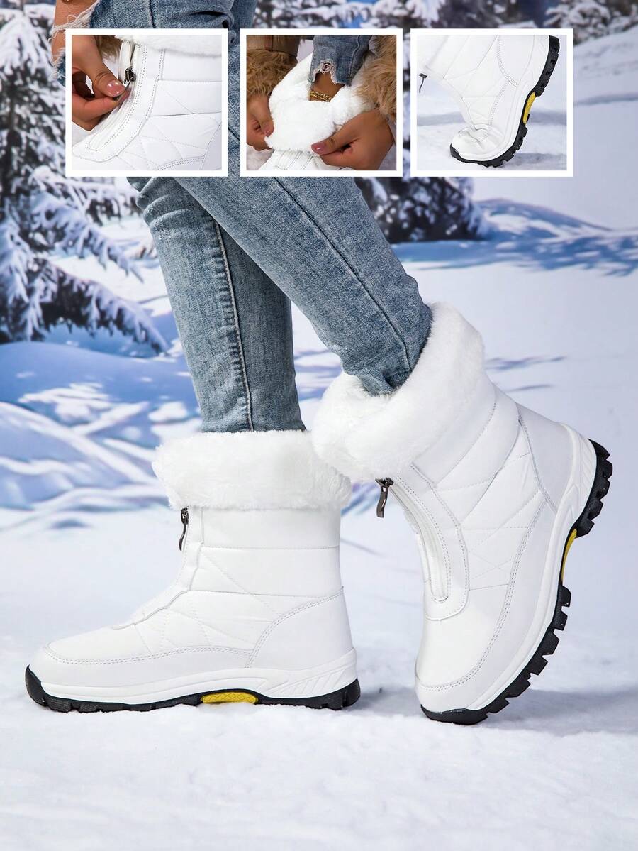 Women's Snow Boots, Warm Thick Mid-Calf Boots, New Winter Outdoor Plus Size Women Boots, Cold-Resistant & Warm,Fur Boots - White - View 1