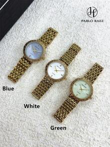 Pablo Raez 1 pezzo Orologio da donna di lusso in oro 18K, gioiello di moda, orologio da polso blu, accessori in acciaio inossidabile, movimento al quarzo, colore dorato IPG antiossidante, orologio da abito - Tagli Unica - Visualizzare 6