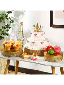 3-Piece Cake Stand Set Round Metal Cake Stands Dessert Display Cupcake Stands, Gold - Vàng - Xem 3