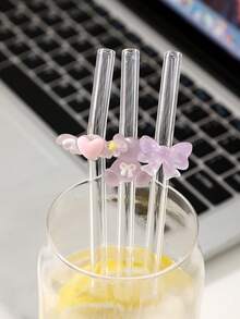 1-5pcs/Set Reusable Glass Straws With Sweet Purple - Themed Accents (Bear, Bow,Heart), Aesthetic Drinkware For Iced Drinks, Afternoon Tea, Milkshakes, Smoothies, Sparkling Water, Milk Tea, Juices And Other Cold Drinks. Ideal For Beach Parties, Outdoor Picnics, Dessert Shops, Snack Bars, Party Supplies, Family Gatherings, Kid-Friendly Parties, Valentine's Day, Back-To-School Season.Refreshing, Perfect Gift For Girls. - Style C - View 6