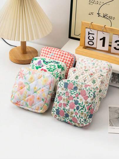 1 Borsa portaoggetti da donna con stampa floreale, Pochette multifunzionale con cerniera stampata, Borsa portassorbenti igienici da donna, Pochette per rossetti, Borsa cosmetica, Borsa portaoggetti vari, Adatta per viaggi, casa, feste e come regalo per compagni di classe, mamme e amici.