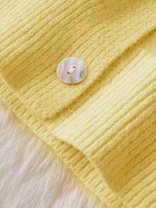 Women's Elegant Pink & White Colorblock Hooded Cardigan Sweater - Loose Fit Short Length With Front Button Closure, Soft Stretch Fabric, Cozy Fall Winter Jacket For Casual & Semi-Formal Outfits, Casual Attire, Comfortable Fabric, Stretchy Material, Stylish Knitwear, Office Wear - 黃色 - 查看 5