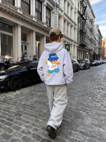 1件装男童休闲印花套头卫衣，保暖内衬，长袖，秋冬季 - 淺灰色 - 查看 8