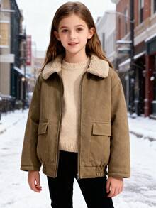 Brown Fur Collar Jacket For Older Girls, Autumn/Winter