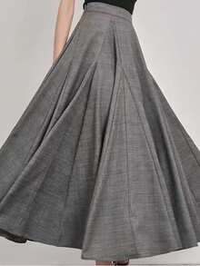 Women's Elegant Long Skirt - Fashionable Casual Solid Color Layered A-Line Skirt, Formal/Party/Daily Wear, Machine Washable Non-Sheer Long Skirt, Suitable For Gatherings, Events, Office - Autumn/Winter , Non-Sheer Fabric Spring - Grey - View 2
