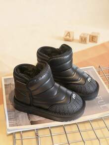 儿童冬季雪地靴，男女童保暖防滑户外鞋 - 黑色 - 查看 4