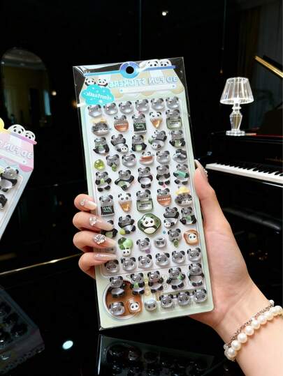 Panda Theme, Cute Black And White Bear Waterproof Embossed Stickers, 3D Cartoon Bubble Stickers, Pencil Case, Backpack, Water Cup, Desktop, Car, Luggage, Refrigerator Foam Stickers Decoration, Scrapbooking Graffiti Stickers