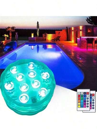 1pc/2pcs/4pcs Remote Control 16-Color Battery Powered LED Water Light, Suitable For In-Ground/Above-Ground Swimming Pools, Hot Tubs, Fish Tanks, Ponds, Party Decor