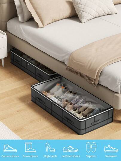 1个大号灰色鞋子收纳袋，大号可折叠鞋子收纳袋，也可作毯子、枕头、床底收纳袋、带透明窗口的收纳盒、大容量收纳袋、鞋子收纳袋、拉链收纳袋，可用于房间装饰、家居装饰、卧室装饰。