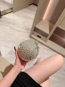 Women's Fashion Rhinestone Glitter Ball Shaped Evening Clutch Handbag, Formal Party Shoulder Bag - Silver - View 3