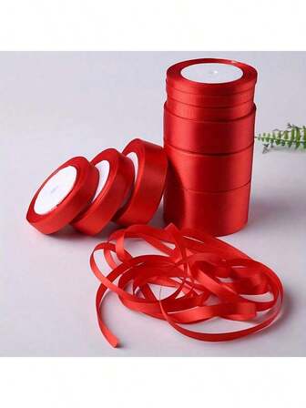 1pc 0.6/1/1.5/2/2.5/4/5cm Red Satin Ribbon, Non-Waterproof, For Holidays, Wedding, Home Decor, Christmas Gift Wrapping, New Year Decoration