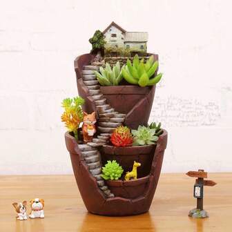 1个复古陶瓷花盆，灵感源自树脂多肉植物盆，底部有排水孔，适用于家居、办公室、书桌、花园装饰，创意礼品