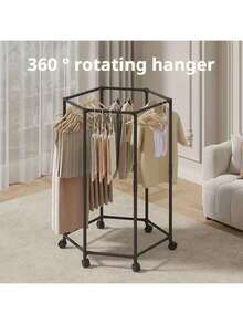 Hexagonal Rotating Hanger With Wheels -360 °   Rotating Floor Standing Hanger, Portable And Space Saving Design, Suitable For Laundry, Boutique Display, And Home Storage, Weighing 150 Pounds, Clothes Hanger, Laundry Accessories, Durable Structure - màu đen - Xem 2