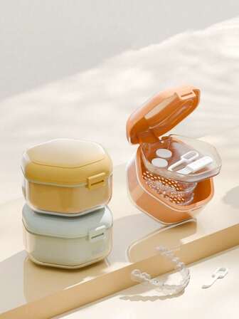 1pc Portable Denture & Invisible Braces Soak Box - Durable Plastic, Professional Oral Care Storage Case (Braces Not Included), Retainer Cleaning, Storage Box