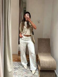 Women's Straight Leg Jeans, Classic Button Fly, Slant Pockets Design, Casual & Comfortable, Versatile For Daily Wear - White - View 3