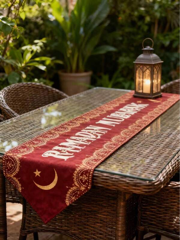 Mantel, decoración festiva de mesa para celebraciones de Año Nuevo y Ramadán, mantel de tela de poliéster para fiestas, adecuado para decoraciones del hogar, la cocina y el comedor.