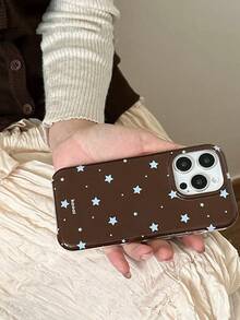 星形复古黑棕色玳瑁纹手机壳，兼容 16 Pro Max、Apple 15、新款14、12 Pro、13 Pro Max，女士防摔保护套