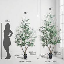 LEMEGO Upgraded Olive Tree Artificial Plants 6ft 7ft Faux Olive Trees With 3 Branches And Lifelike Fruits Outdoor Indoor Realistic Potted Plant For Mordern Home Office Living Room Decor - 綠色 - 查看 2