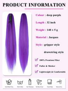 32英寸长马尾假发，长直马尾夹式爪形假发，自然逼真合成假发，女士深紫色耐热纤维夹式马尾假发 - 紫色 - 查看 5