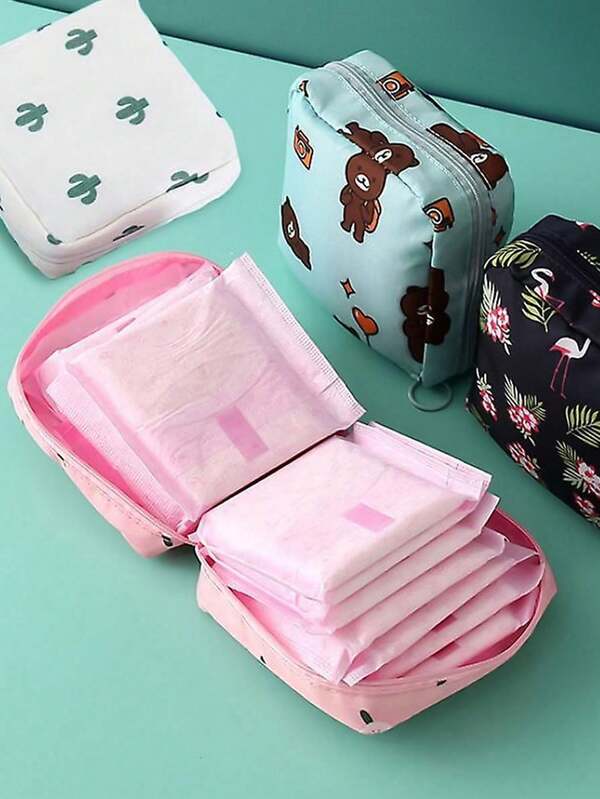 1pc Portable Sanitary Pad Storage Bag, Zipper Oxford Cloth Menstrual Pad Organizer Bag, Fashionable & Practical Multi-Function Travel Storage Bag - Suitable For Storing Toiletries, Sanitary Pads, Lipsticks, Coin Purses, Portable Storage Bags, Travel Toiletry Bags (Suitable For Girls, Women), Cosmetics (Suitable For Teenage Girls, Women), Back To School Season, Office & Study Supplies, Christmas Holiday Gift, Bohemian Style (Printed Pattern Position Not Fixed)
