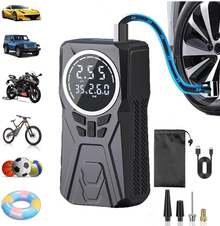 Compresor de Aire Portátil 150 PSI, Inflador de Llantas Electrica para Auto con Pantalla Digital y Luz LED, Bomba de Aire Bomba de Neumáticos para Bicicletas Motos Balones 12V 120W 4500mAh - 1 - Ver 1