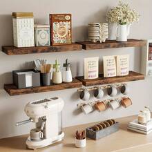 Senmeo Rustic 4pc Floating Shelves (Natural Wood Finish), Handcrafted + Invisible Brackets For Home - Black - View 8