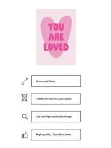1幅无框“你被爱着”粉色爱心艺术画，励志墙饰，鼓舞人心的名言帆布画，适用于卧室、客厅、宿舍装饰海报，趣味海报，房间装饰，卧室墙饰，“你被爱着”名言，粉色爱心艺术，励志装饰 - 彩色 - 查看 6