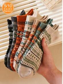 5/10 pares de calcetines de tobillo, calcetines de tripulación o calcetines invisibles a rayas vintage de colores aleatorios, adecuados para otoño/invierno - Multicolor - Ver 2