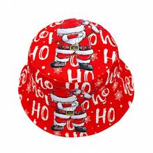 休闲卡通圣诞老人和驯鹿图案渔夫帽，Ho Ho印花，男女皆宜的圣诞派对渔夫帽 - A - 查看 10
