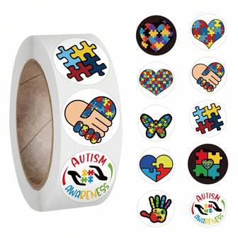 500PCS Autism Awareness Stickers Roll Aesthetics Stickers Scrapbooking, Diary, Bumper, Skateboard, Water Bottle, Cartoon, Hard Hat, Car Stickers