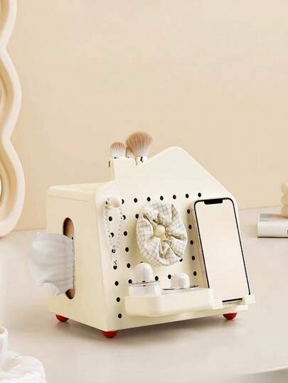 1pc Desktop Mini House Shaped Tissue Box, Multi-Functional Fixed Holder Decorative Storage Box