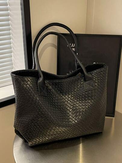 Nueva bolsa de tote de gran capacidad con patrón tejido, bolso de hombro de moda, con diseño exclusivo, bolso de hombro de unicolor, adecuado para salidas diarias, compras, trabajo y viajes