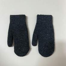 Winter Warm Gloves, Thickened Double-Layer Wool Knitted Mittens, Solid Color, Cold Protection - 深灰色 - 查看 1