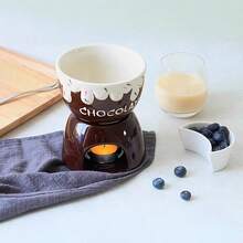 1pc, High-Appearance Ceramic Chocolate And Cheese Hot Pot Set, Base With Ceramic Bowl, Cute Home Use DIY Dessert Snack Chocolate Heater, Suitable For Valentine's Day, Gatherings, And Family Gatherings, Ideal Gift For Cheese, Chocolate, And Dessert Enthusiasts