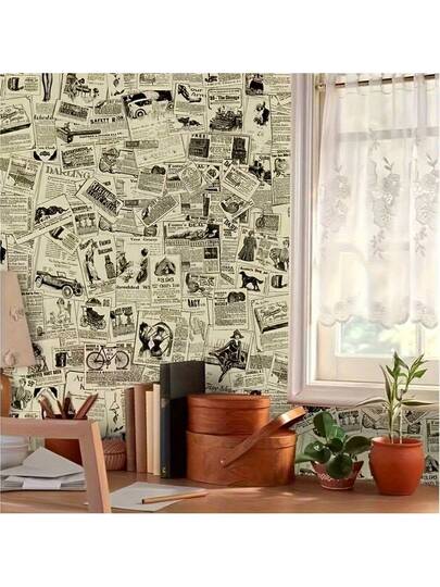 Roll Of Retro Newspaper Wallpaper, Ready To Peel Paste Geel Self Adhesive Contact Paper, Detachable Wallpaper Roll, Tenants ate Closets, Lockers, Cabinets, Drawer Linings, Home ation view 4