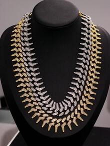 1件时尚前卫奢华朋克摇滚水晶镶嵌项链，男士百搭配饰，适合派对、音乐节、休闲穿着