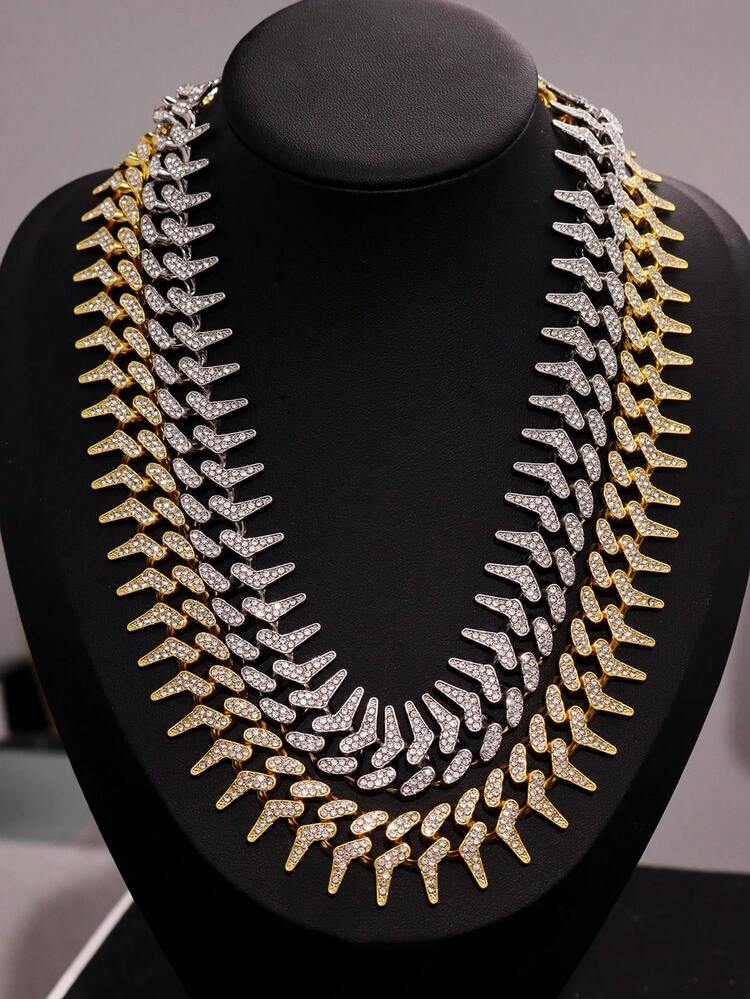 1件时尚前卫奢华朋克摇滚水晶镶嵌项链，男士百搭配饰，适合派对、音乐节、休闲穿着 - 彩色 - 查看 2