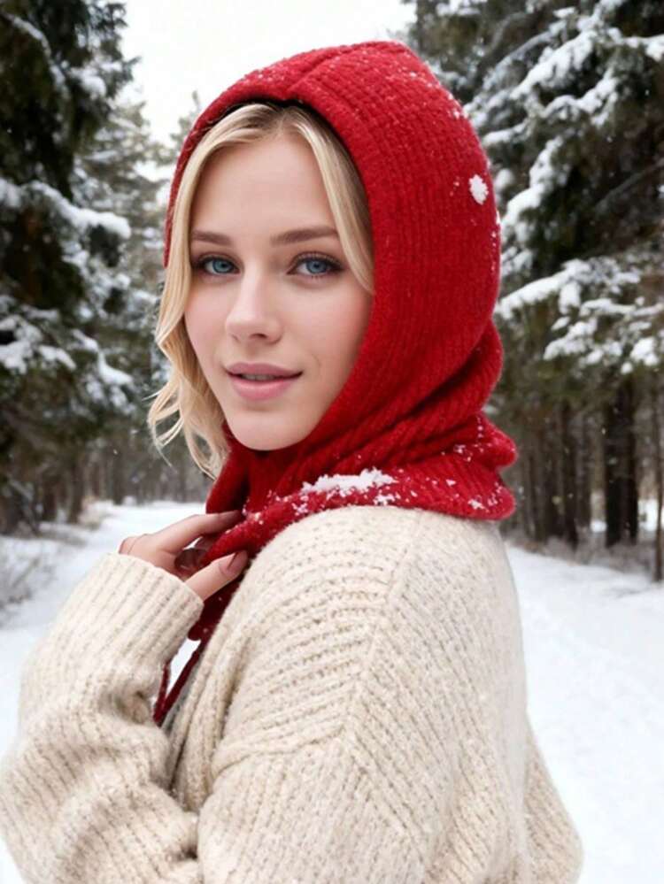 1 件女士纯色拉法帽，防风颈部保暖针织帽，适合秋冬季，适合户外、购物、旅行、日常穿着（帽檐图案略有不同，但不影响使用） - 黑色 - 查看 21