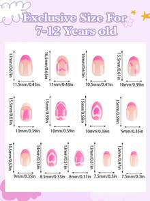 26片装 EBANKU 儿童假指甲套装，粉色心形按压式指甲，儿童女孩人造指甲 - 彩色 - 查看 2