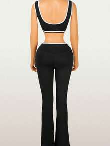 FQLWL Women's Summer Street Slim Fit Set, Solid Color Tank Top Paired With Pants Black - Black - View 3