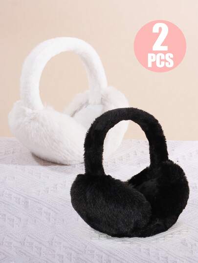 2pcs/Set Kids Foldable Hamburger Ear Warmers, Outdoor Portable Warm Earmuffs For Boys & Girls, Cute Plush Ear Covers For Autumn/Winter