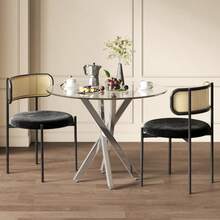 Dining Table Set (Including Dining Table And 2 Chairs), 80*80*75 Cm Tempered Glass Tabletop, Modern Dining Table, Galvanized Table Legs, Coffee Table, Black Dining Chairs, Silver Table Legs - Black,Silver - View 4